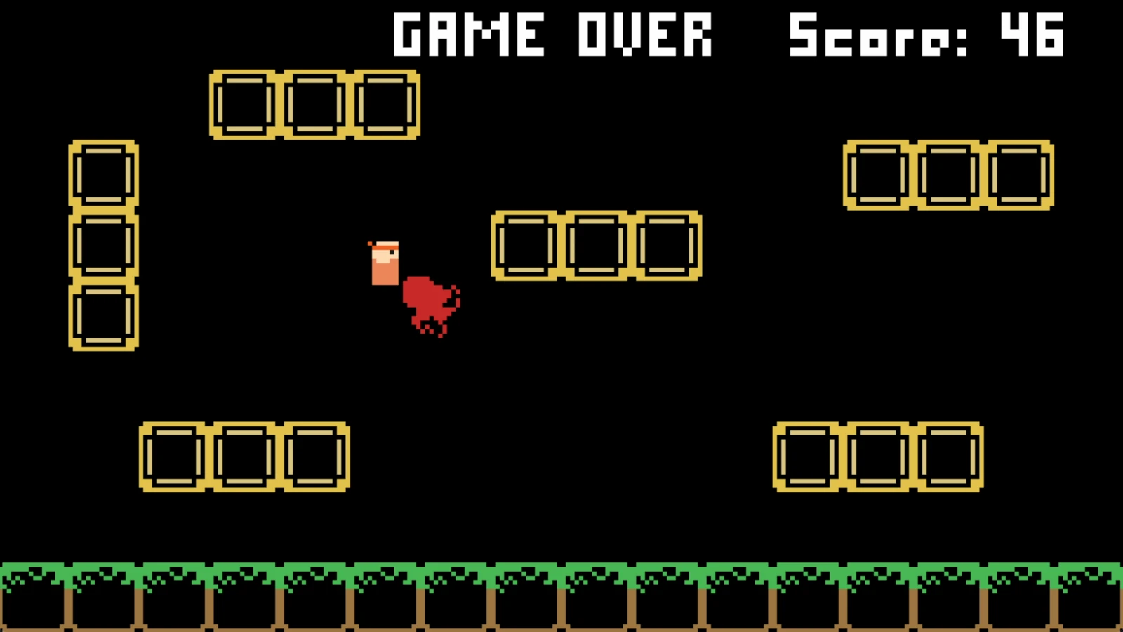 代替テキスト: 「プレイヤーが敵に捕まり、ゲームオーバーとなった状態を示す画像。